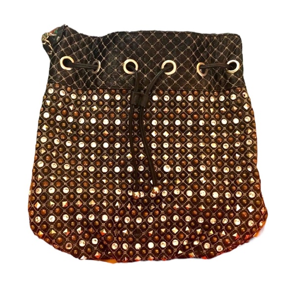 GALIAN: BLACK GEMSTONE & ANIMAL PRINT BUCKET BAG - Picture 2 of 9